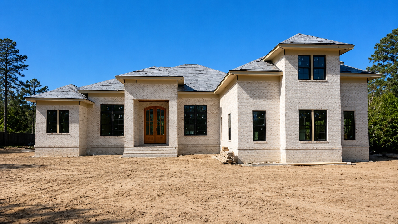 White brick veneer on new construction home exterior in Wilmington NC